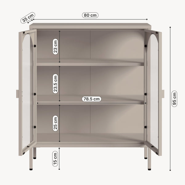 Vitrina cu 2 usi sticla Klippestad 95x80x35 cm camel [en.casa]