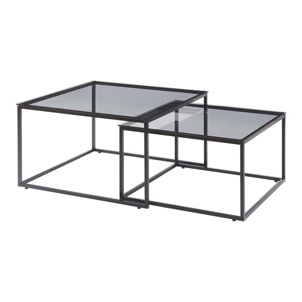 Set 2 masute cafea Tromlaslo masuri diferite sticla fumurie gri [en.casa]