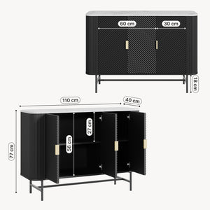 Servanta cu 3 usi Olvehok 110x40x77 cm alb marmorat/negru [en.casa]