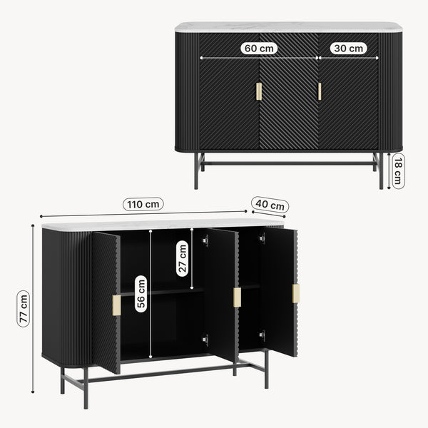 Servanta cu 3 usi Olvehok 110x40x77 cm alb marmorat/negru [en.casa]