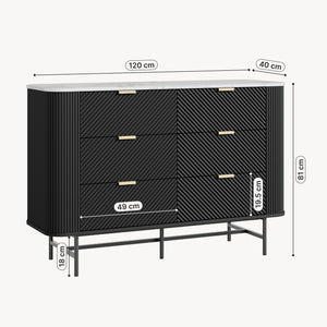 Comoda cu 6 sertare Olvehok 81x120x40 cm alb marmorat/negru [en.casa] 