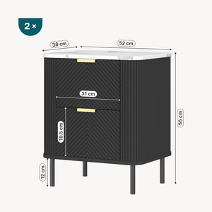 Set 2 buc noptiera cu sertare Olvehok 55x52x38 cm albmarmorat/negru [en.casa]