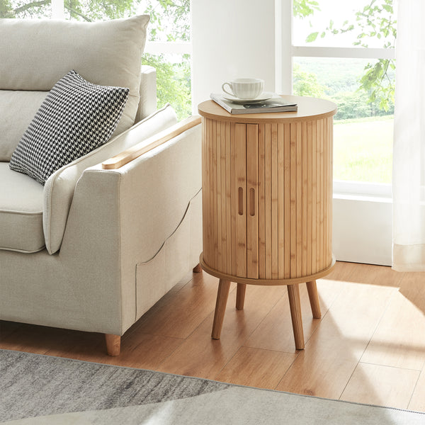Noptiera cilindru cu 2 usi glisante Nordkapp 65x40 cm bambus natur [en.casa]