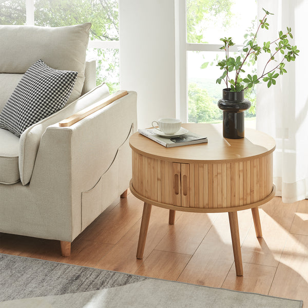 Noptiera rotunda cu usi glisante Nordkapp 45x60 cm bambus natur [en.casa]
