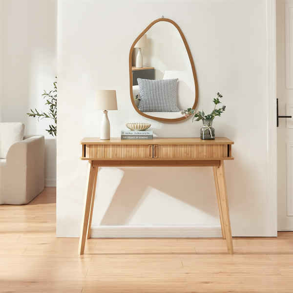 Masa consola cu 2 usi glisante Tysvær 110x40x78 cm bambus natur [en.casa]