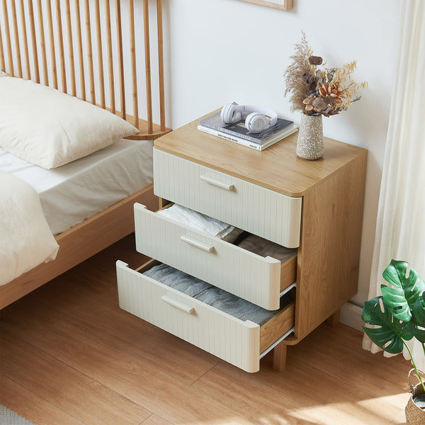 Comoda cu 3 sertare Ferrersp 70x60x40 cm efect stejar/oatmeal/natur [en.casa]