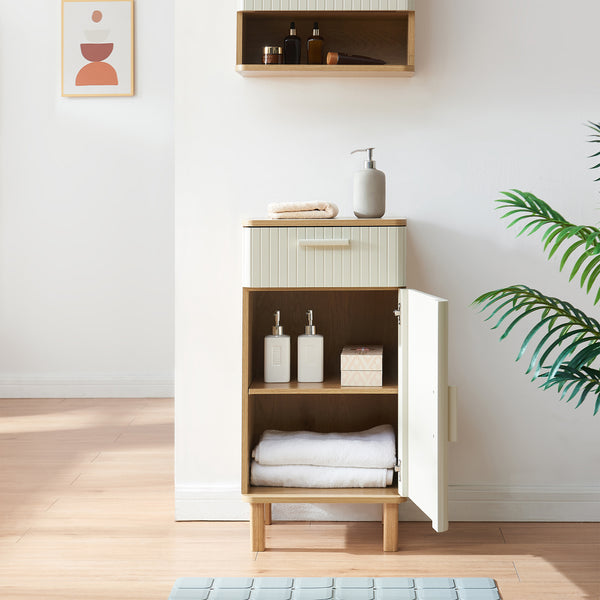 Dulap mediu baie cu sertar Ferrersp 80x40x35 cm efect stejar/oatmeal/natur [en.casa]
