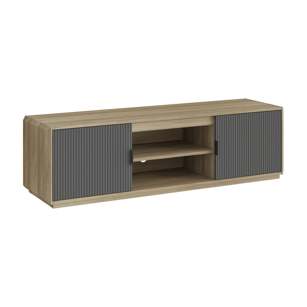 Dulap TV cu 2 usi si 2 rafturi Trömi mdf decor lemn stejar/gri [en.casa]