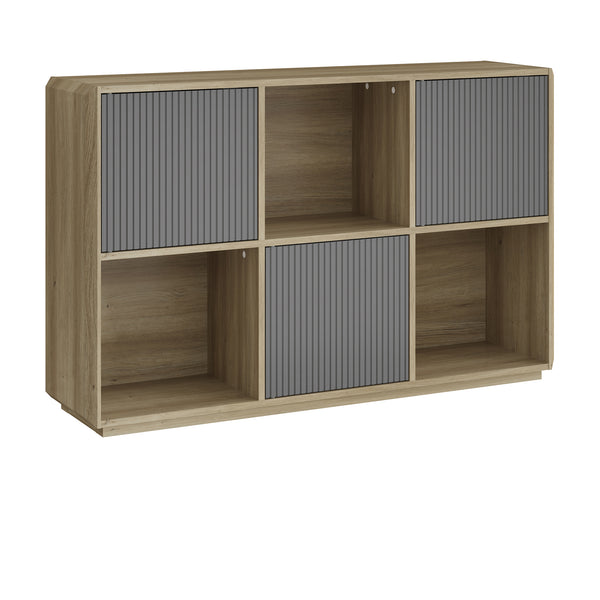 Comoda cu 3 usi si 3 rafturi Trömi 75x120x30 cm efect stejar/gri [en.casa]