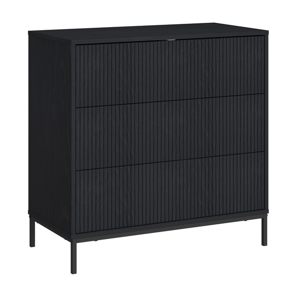 Comoda cu 3 sertare Nykapin 80x80x40 MDF negru structurat [en.casa]