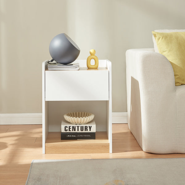 Noptiera cu sertar Kuorshare 55x42x37 cm alb/efect stejar [en.casa]
