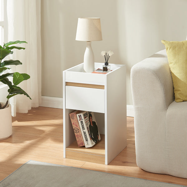 Noptiera cu sertar Lure 55x30x35 cm alb/efect stejar [en.casa]