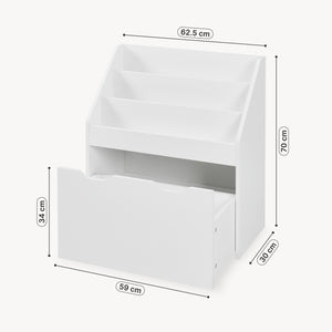 Raft carti copii cu sertar si roti alb pentru camera copilului Sirlstalo 70x62x30 cm [en.casa]