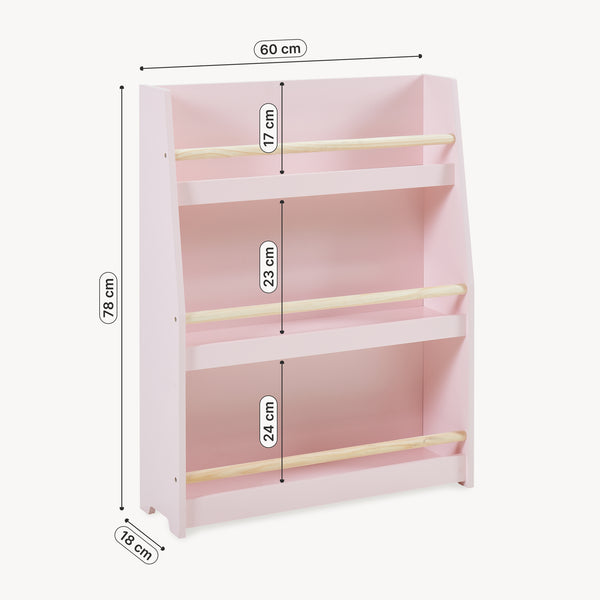 Raft roz pentru carti copii cu 3 spatii depozitare Virer 78x60x18 cm [en.casa]