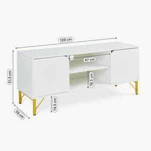 Comoda TV cu 2 usi Reyri 120x39x52 cm alb/auriu [en.casa]