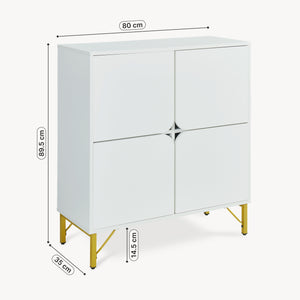 Comoda cu 4 usi si cadru metalic  Reyri 90x80x35 cm alb/auriu [en.casa]