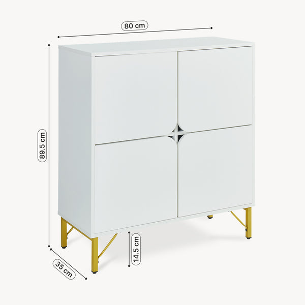 Comoda cu 4 usi si cadru metalic  Reyri 90x80x35 cm alb/auriu [en.casa]