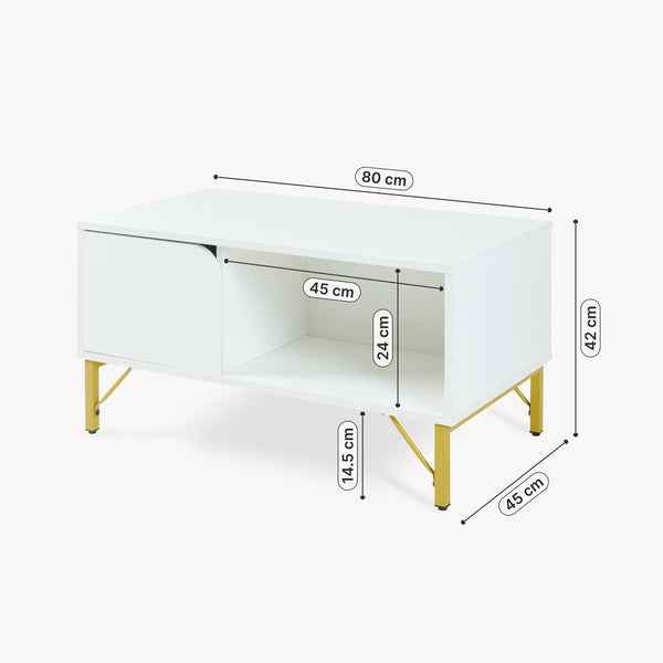Masuta cafea cu usa si spatiu depozitare Reyri 80x45x42 cm alb/auriu [en.casa]