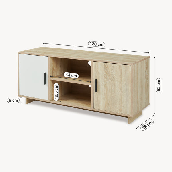 Comoda TV Kenta 120x39x52 cm efect stejar Sonoma/alb [en.casa]