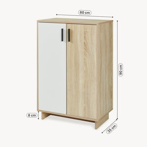Dulap pantofi cu 2 usi bicolor Kenta 90x60x35 cm efect stejar Sonoma/alb [en.casa]