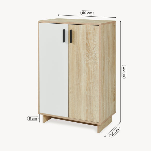 Dulap pantofi cu 2 usi bicolor Kenta 90x60x35 cm efect stejar Sonoma/alb [en.casa]
