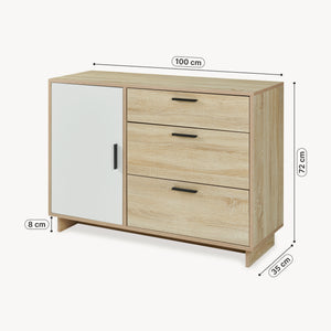 Comoda cu 3 sertare si 1 usa Kenta 100x35x72 cm stejar decor Sonoma/alb [en.casa]