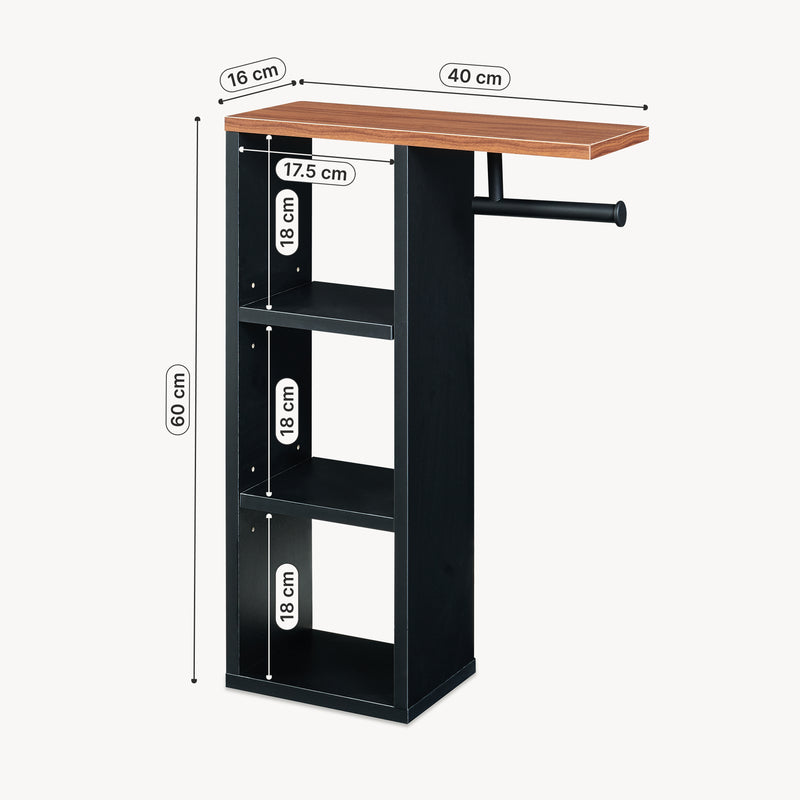 Schiță cotată Suport de sine statator pt hartie WC cu 3 compartimente deschise Trond 60x40x16 cm negru/efect lemn nuc [en.casa]