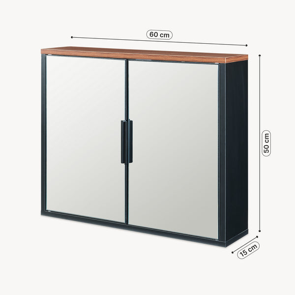 Dulap perete baie cu 2 usi cu oglinda Trond 50x60x15 cm engru/efect lemn nuc [en.casa]