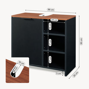Dulap sub chiuveta cu 1 usa si 3 rafturi Trond 60x66x30 cm negru/efect lemn nuc  [en.casa]