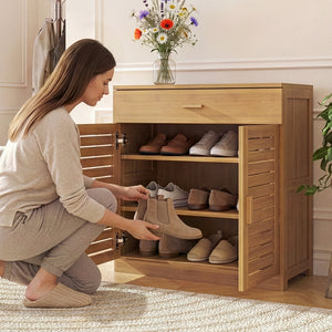 Dulap pantofi cu sertar Aarela 67x66x34 cm bambus [en.casa]