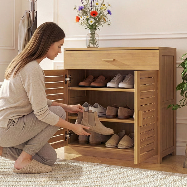 Dulap pantofi cu sertar Aarela 67x66x34 cm bambus [en.casa]