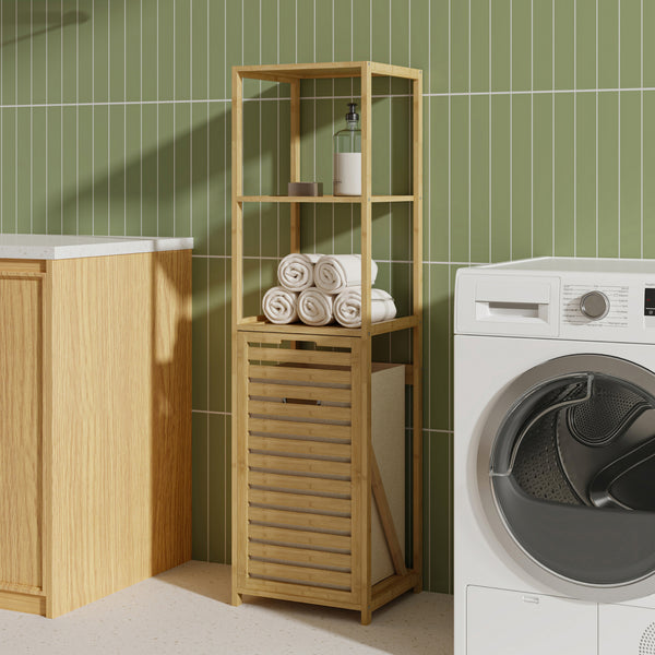 Raft baie cu cos detasabil pentru rufele murdare Anun 130x36x33 cm efect lemn/bej [en.casa]