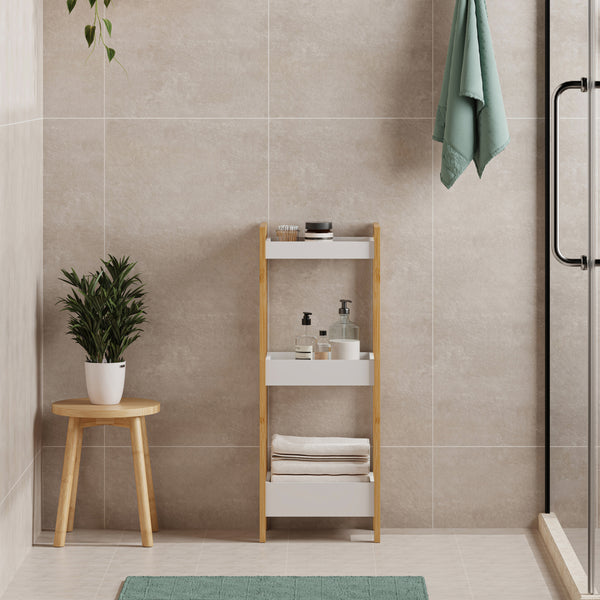 Raft baie design ingust Anun 74x28x20 cm natur/alb [en.casa]