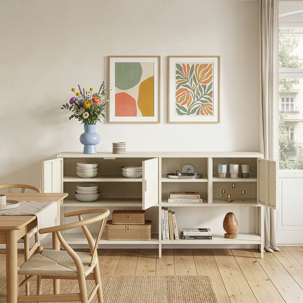 Servanta cu usi si rafturi Kliri 160x40x80 cm otel crem deschis [en.casa]