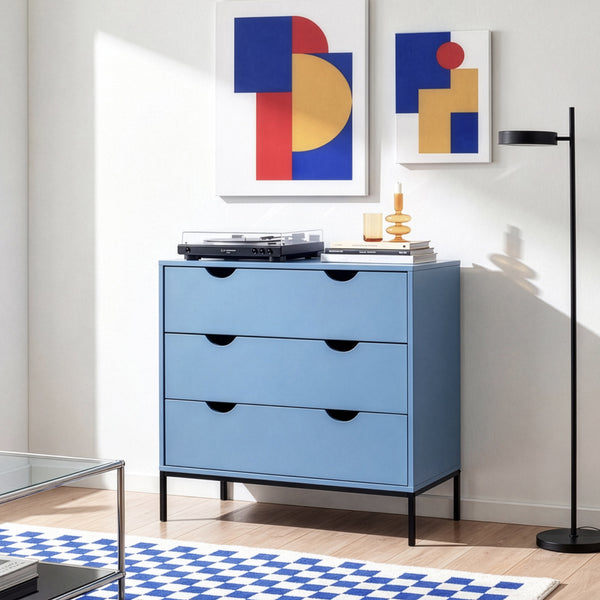 Comoda cu 3 sertare Colwyn 78x80x40 cm albastru/negru [en.casa]
