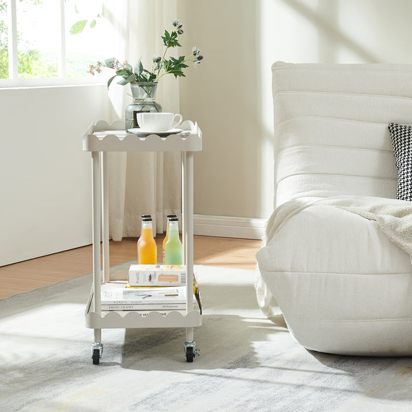 Carucior servire la masa cu 2 nivele si margine inaltata ondulata Bolmanralu 60x60x30 cm otel/pal gri [en.casa]