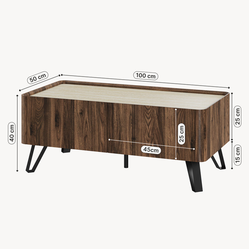 Schiță cotată Couchtisch Trorlon 100x50x40 cm Walnussoptik/Travertin [en.casa]