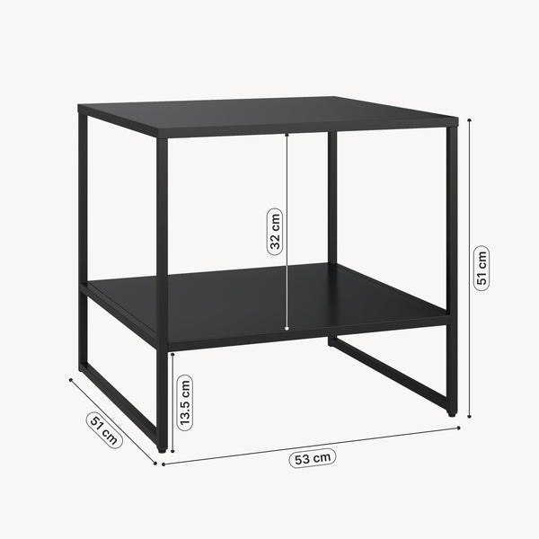 Măsuță laterală Salsnes 53x51x51 cm cu raft oțel negru [en.casa]