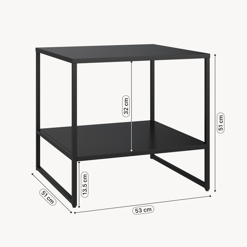 Schiță cotată Măsuță laterală Salsnes 53x51x51 cm cu raft oțel negru [en.casa]