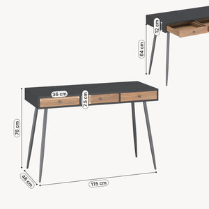 Birou cu 3 sertare Tumba NEU 76x115x48 cm negru/efect lemn nuc [en.casa]