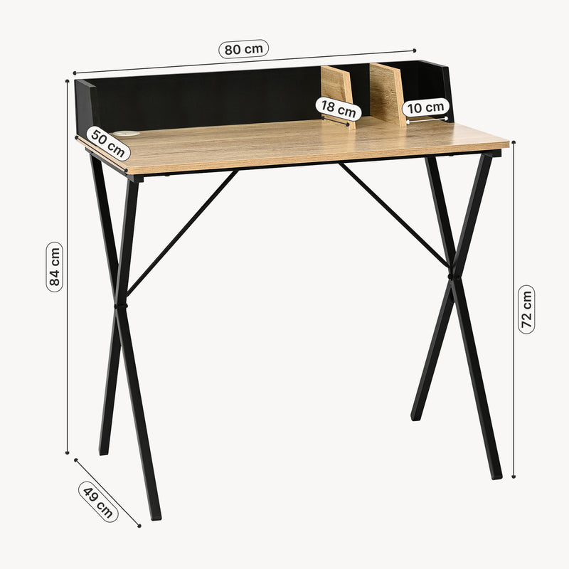 Schiță cotată Birou Kappespoo 84x80x50 cm Negru/Aspect stejar [en.casa]