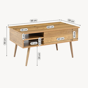 Masă de cafea Vasdabod cu blat rabatabil 96x59x50 cm aspect stejar [en.casa]