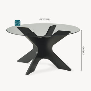 Masă de cafea Imi cu blat de sticlă Ø70x35 cm Negru/Gri [en.casa]