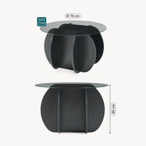 Masă de cafea Karhuvandi cu blat de sticlă Ø70x40 cm Negru/Gri [en.casa]