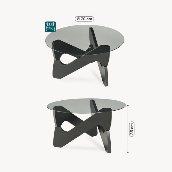 Masă de cafea Reypio Ø70x35 cm Negru/Gri [en.casa]