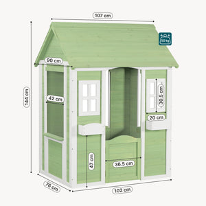 Casuta gradina joaca copii cu ferestre si ghivece pentru flori Kuoldsvin 144x107x90 cm verde/alb [en.casa]