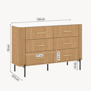 Comodă Kokunse cu 6 sertare 120x42x78 cm aspect stejar [en.casa]