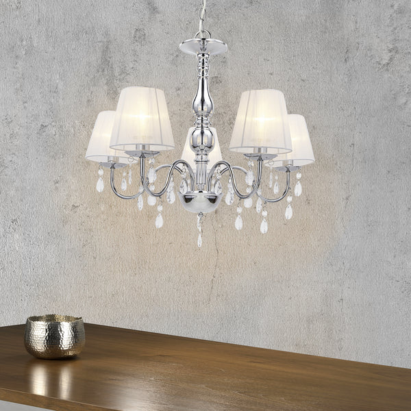 [lux.pro]® Lustra eleganta Laval – lampa de plafon cu cinci brate – 5 x E14 - crom, alb