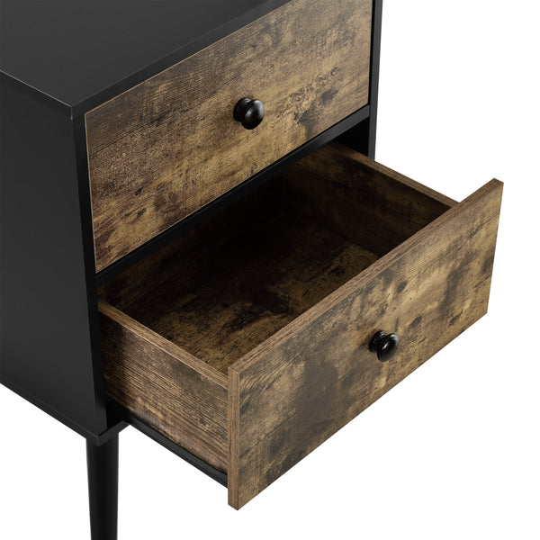 [en.casa]® Masuta Amalia cu sertare, 60 x 40 x 29,5 cm, PAL/lemn, 10Kg, dreptunghiulara, efect lemn/negru
