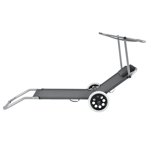 Set 2 bucati sezlong cu parasolar si roti Sonnenliege HTCB-1308 gri inchis [casa.pro]
